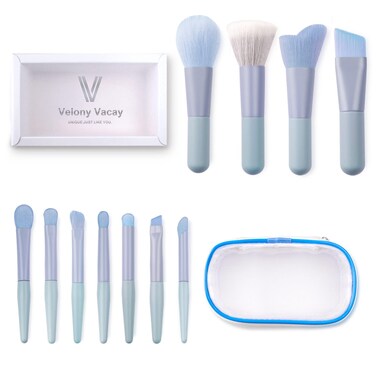 11Pcs Travel Makeup Brushes Set Mini Portable Makeup Brush Set with Travel Case Blending Face Powder Foundation Eye Shadow Concealer Make Up Brushes Tool Kit