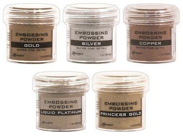 Ranger  Heat Embossing Powder for Cardmaking  Metallic  Gold Silver Platinum Copper  Princess Gold  5 Item Bundle