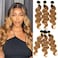 Kapelli Hair Body Wave Human Hair Bundles Ombre Honey Blonde Bundles Body Wave Brazilian Hair 3 Bundles T1B2714 16 18 Ombre Human Hair Bundles 2 Tone Black to Blonde Human Hair Weave