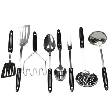Chef Craft Basic Stainless Steel Kitchen Tool and Utensil Set 8 Piece Set Black