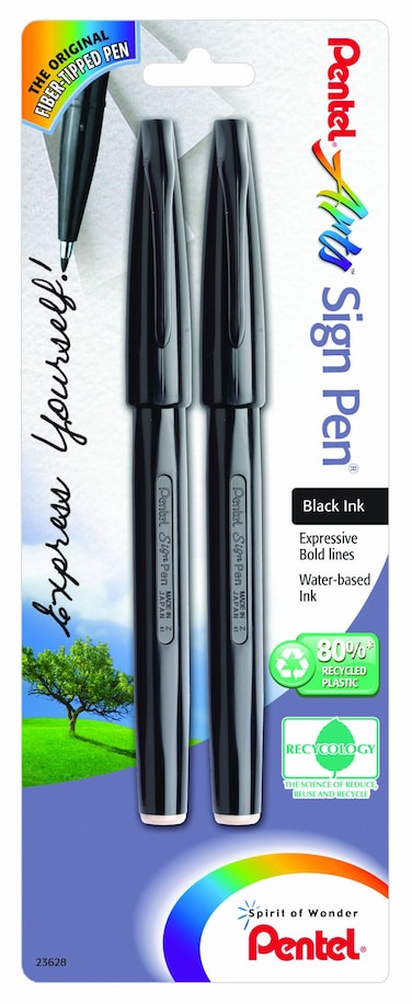 Pentel Arts Sign Pen Black Ink 2 Pack S520BP2A  Assorted