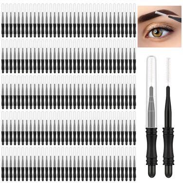 200 Pcs Micro Eyebrow Brush with Cap Multifunctional Brow Lamination Brush Eyelash Comb Brush Eyebrow Spoolie Lash Lift Mascara Tools for Eyelashes Extensions and Eyebrows Black