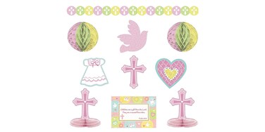 Amscan Sweet Christening Pink Paper Decorating Kit 10 Ct  Party Decoration