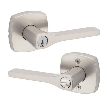 Kwikset Tripoli Lever Entry Door Handle with Lock and Key Secure Keyed Reversible Lever Exterior For Front Entrance and Bedrooms Satin Nickel Pick Resistant Smartkey Rekey Security and Microban