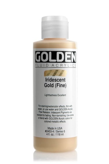 Fluid Acrylics by GOLDEN Iridescent Gold Fine 4 fl oz Bottle Professional Acrylic Paint SemiTransparent