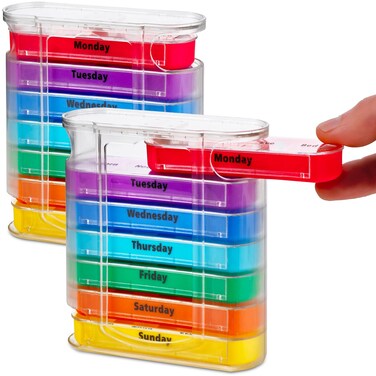 MEDca Weekly Pill Organizer Four TimesaDay Pack of 2 Dispensers with Stackable AMPM Compartments