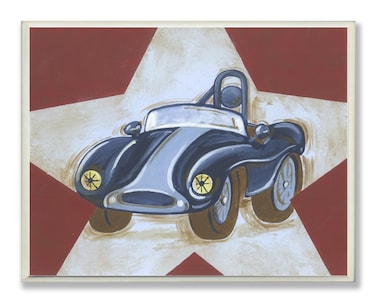 The Kids Room by Stupell Blue Car on White Star and Red Background Rectangle Wall Plaque