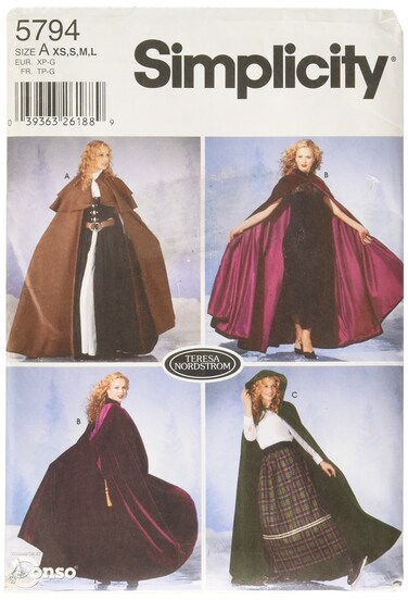 Simplicity Womens Cape Cosplay and Costume Sewing Patterns Sizes XSL
