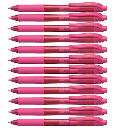 Pentel EnerGelX Retractable Liquid Gel Pen 07mm Metal Tip Pink Ink Box of 12 BL107P