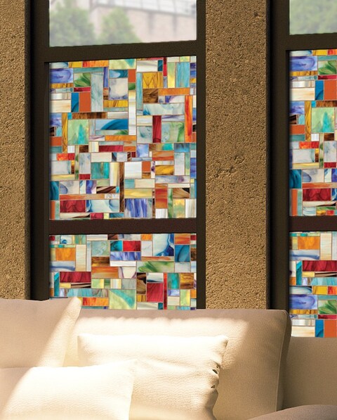 Artscape Montage  Window Privacy Film Stained Glass Pattern  NonAdhesive  UV Protection  Easy to Apply  Removable  24 x 36 inches  Made in USA