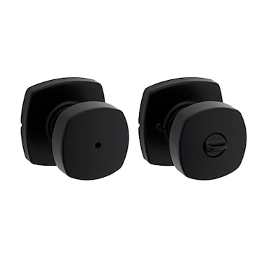 Kwikset Arroyo Knob Interior Privacy Door Knob with Lock Door Handle For Bathroom and Bedroom Matte Black Keyless Turn Lock Doorknob with Microban Protection