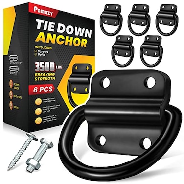 PAMAZY 6PCS Heavy Duty Steel D Rings Tie Down Anchors Ultra Durable 3500 Pound Breaking Strength Surface Mount Hooks Securing Cargo for Trailer Truck Bed with Screws  Bolts