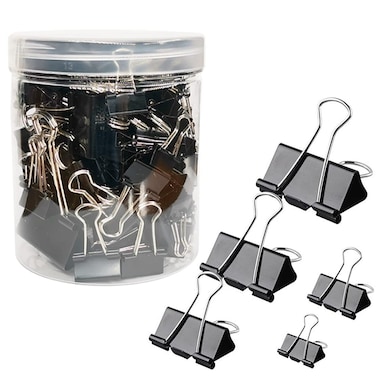 Otylzto 120Pcs Binder Clips Assorted Size Office Clips with Clear Storage Container Bulldog Clips Paper Clips Office Supplies