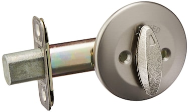 Kwikset 663 Deadbolt Unkeyed Deadbolt Lock Satin Nickel Round Interior Turn Piece for Front Entry Door with Latch and Adapter No Exterior Assembly