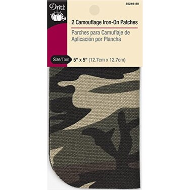 Dritz Heavy Canvas 5 x 5Inch 2 Count Camouflage Green IronOn Patches