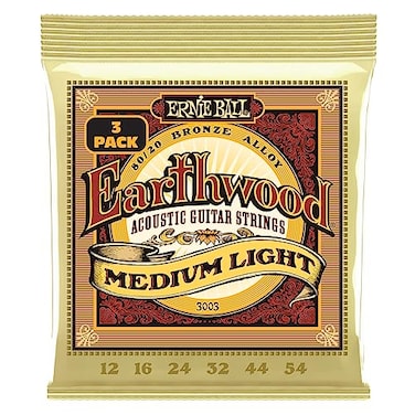 Ernie Ball Earthwood Medium Light 8020 Bronze Acoustic Guitar Strings 3 Pack  1254 Gauge
