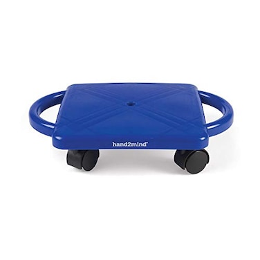 hand2mind Blue Indoor Scooter Board with Handles Floor Scooter Sit Down Scooter Gym Activities for Kids Indoor Recess Games Sport Scooters Physical Education Equipment Gross Motor Toys