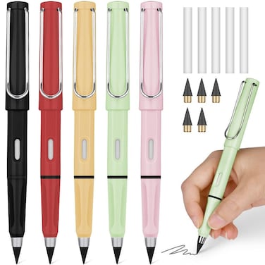 OFFCUP Inkless Pencil5PCS Forever Pencil with Extra 5 Eraser Reusable Inkless Everlasting Pencil with 5 Replaceable Nibs Pencil for Writing DrawingHomeOffice