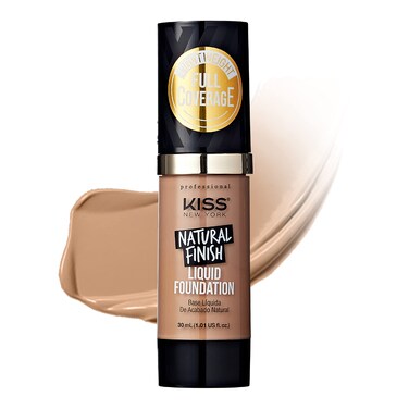 Kiss New York Professional Liquid Foundation  Lightweight and Hydrating Formula Natural Finish Control Shine Cover Pores Medium to Full Coverage Green Tea Extract Sun Beige