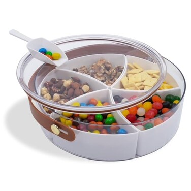 Divided Snack Tray with lid Serving Tray with Handle 5 compartments Miniscooper includedStorage Container for Nuts Candy Veggies and Fruit