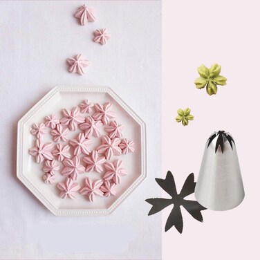 Flower Rose Petal Frosting Baking Mold Tip Pastry Nozzles Cherry Blossoms Icing Piping Nozzles Bakery Russian Stainless Steel Pastry Tips Cupcake Ice Cream Tool Cake Decorating Star Drop