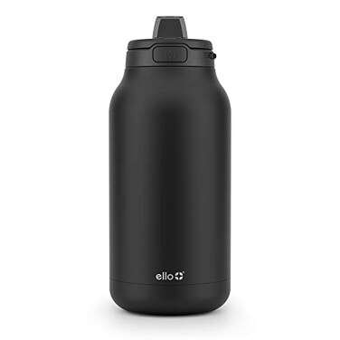 Ello Hydra 64oz Half Gallon Vacuum Insulated Stainless Steel Jug with Locking LeakProof Lid and Soft Silicone Straw Metal Reusable Water Bottle Keeps Cold All Day Black