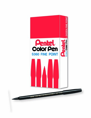 Pentel Arts Color Pen Black Box of 12 S360T101