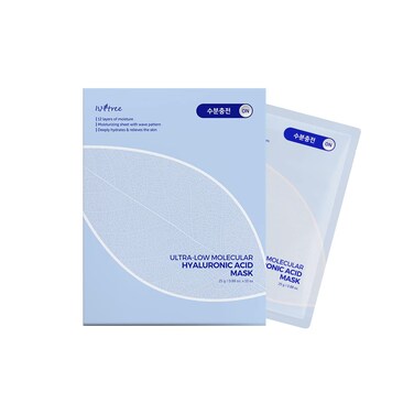ISNTREE Ultralow Molecular Hyaluronic acid mask 10ea  12 layers of moisture  Moisturizing sheet  Deeply hydrates and relieves the skin
