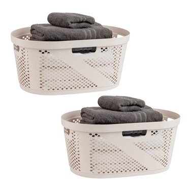 Mind Reader 40L Laundry Basket Clothes Hamper Ventilated Plastic 23L x 145W x 105H Set of 2 Ivory