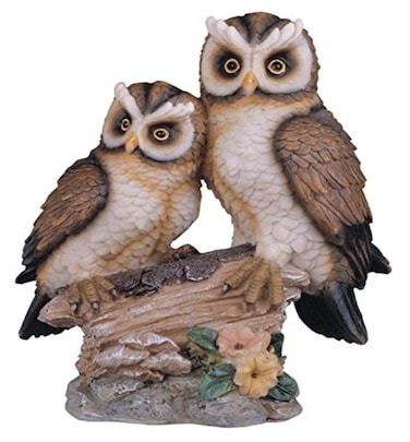 StealStreet Polyresin Tan and Brown Owls Perched On Tree Log Figurine 65