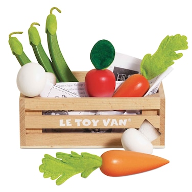 Le Toy Van  Wooden Honeybee Market Vegetables 5 a Day Crate  Fun Role Play Supermarket Pretend Play Shop Food  Great Gift for Boys Or Girls Harvest Vegetables Crate TV182