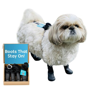 Walkee Paws New Deluxe EasyOn Dog Suspender Boot Leggings Waterproof Booties for Small Dogs and Medium Sized Dogs Protect Paws from Rain Snow Slush and Snow Melt Black XS Short