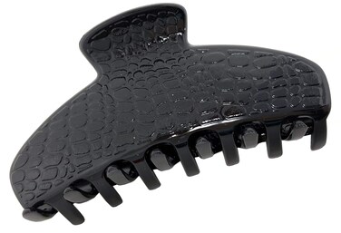 Parcelona France Croco Black Medium 3 12 inch Covered Spring Celluloid Acetate No Slip Grip Jaw Hair Claw Clip for Women and Girls Made in France