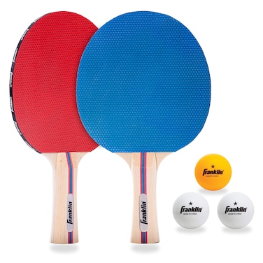 Franklin Sports Ping Pong Paddle Set with Balls  2 Player Table Tennis Paddle Kit with 2 Paddles  3 Balls Included  Red  Blue