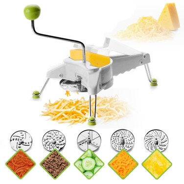 IBILI Mouli Rotary Cheese Grater 5 in 1 with Hand Crank Mandoline Slicer for Kitchen Vegetable Shredder Made in Spain Includes 5 Stainless Steel Interchangeable Blades