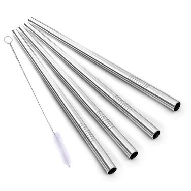 ALINK Stainless Steel Smoothie Straws 9 inch X 031 in Reusable Metal Straws for Juice Water Smoothie Set of 4 with Cleaning Brush