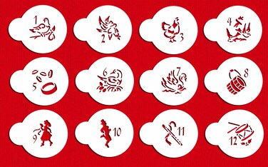 Designer Stencils Twelve Days of Christmas Cookie and Cupcake Stencils Small Beigesemitransparent