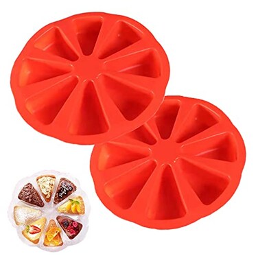 GerlWorld 2PCS Silicone Scone Pan Nonstick Cake Baking Mold Triangle 8 Cavity Pizza Pan Foodgrade Silicone Mold Specialty and Novelty Cake Pan for Brownies Muffins Cheesecake BPA Free Bakeware