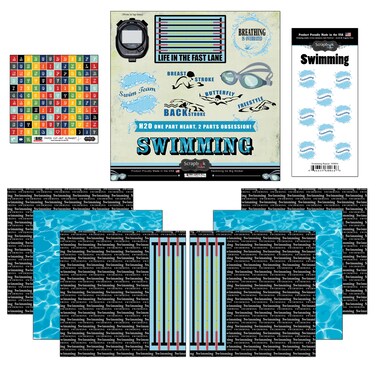 Scrapbook Customs Go Big Swimming Themed Paper and Stickers Scrapbook Kit  12 inch by 12 inch