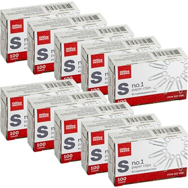 Office Depot Brand Paper Clips No 1 Regular Silver 100 Clips Per Box Pack Of 10 Boxes