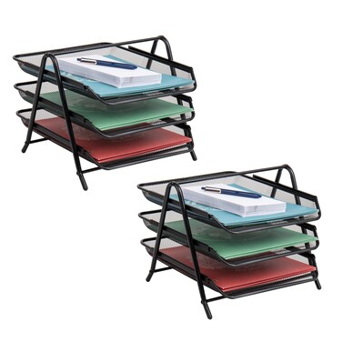 Mind Reader 3Tier Paper Tray Set of 2 Desktop Organizer File Storage Office Metal Mesh 115 L x 1375 W x 10 H Black