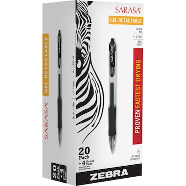 Zebra Gel Pens Retractable 07mm InkAssorted Barrel 24Pack Clear ZEB14680