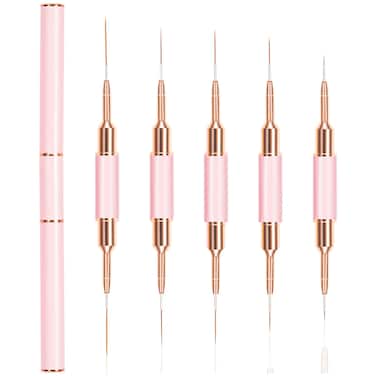 Nail Art Liner Brushes Pink SetDoubleEnd Nail Art Brushes 10 Heads Striping Liner Brush For Long Lines Detail Thin Nail Art Brush Metal Handle Striper Brushes for Valentines Day or Birthdays Gift