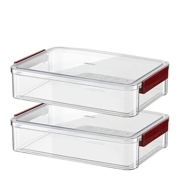Comforhous 2 Pack Document Storage Clear Plastic Storage Boxes with Lids Stackable Storage Bins Paper Storage Box Containers for Organizing A4 File Paper Document Photo Scrapbook Red