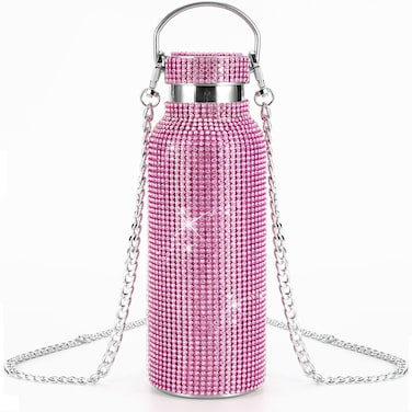 Bling Water BottleBling Diamond Thermoses 304 Stainless Steel Thermal Bottle Refillable Water Bottle with ChainGlitter Gift for Women Pink 26 oz