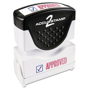 AccuStamp  ACCUSTAMP2 Message Stamp with Shutter 2Color APPROVED 158 x 12 Impression PreInk Red and Blue Ink 035525