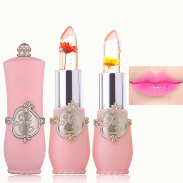 WENJLYJ 2PCS Crystal Flower Jelly LipstickClear Lipstick with Flower Inside Magic PH Temperature Color Changing Lipstick Tinted Lip BalmLong Lasting Waterproof Moisturizing Lip Gloss Set0304