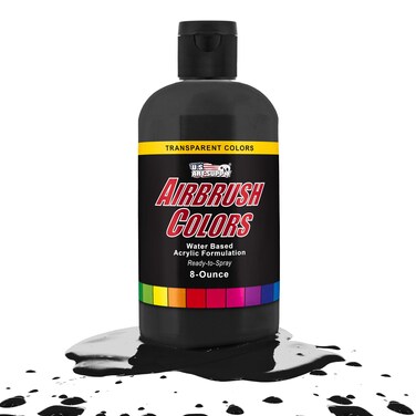 US Art Supply Ready to Spray Special Effects Transparent Deep Black Acrylic Airbrush Paint  8oz Bottle Professional Grade NonToxic WaterBased Colors for Vibrant  Permanent Results