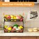 GILLAS 2 Tier Countertop Fruit Basket with 2 Banana Hangers for Kitchen Detachable Metal Organizer for Bread Vegetable Fruits with Wooden Handle Large Capacity Rectangular Storage Stand Bowls Black