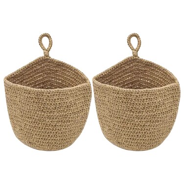 Jute Onion Basket Hanging for Pantry with Wooden hook Potato Garlic Onion Pantry Storage Baskets Potato Holder Hanging Wall Vegetable Baskets for Succulent Wall Decor Large